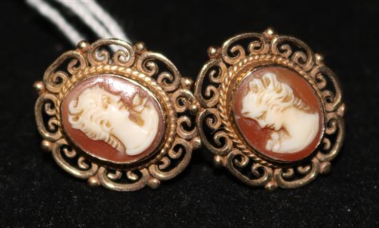 A pair of 9ct gold and cameo ear clips.